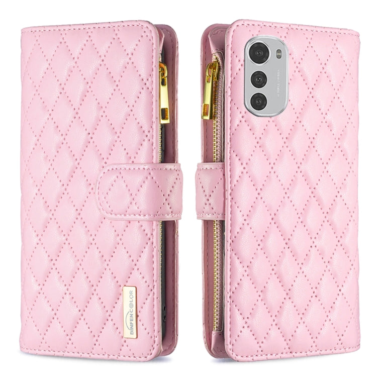 For Motorola Moto E32 4G Diamond Lattice Zipper Wallet Leather Flip Phone Case