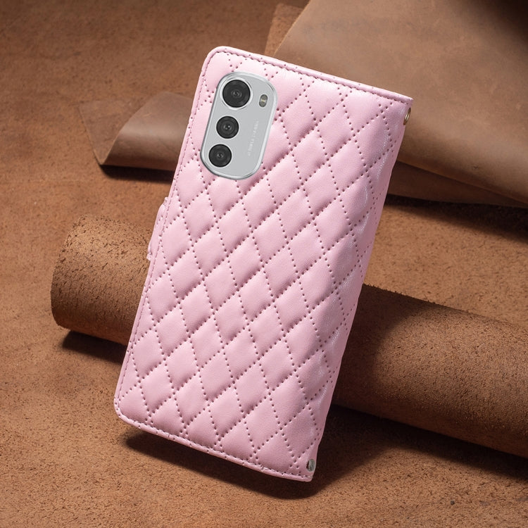 For Motorola Moto E32 4G Diamond Lattice Zipper Wallet Leather Flip Phone Case