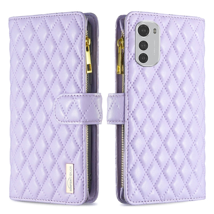 For Motorola Moto E32 4G Diamond Lattice Zipper Wallet Leather Flip Phone Case