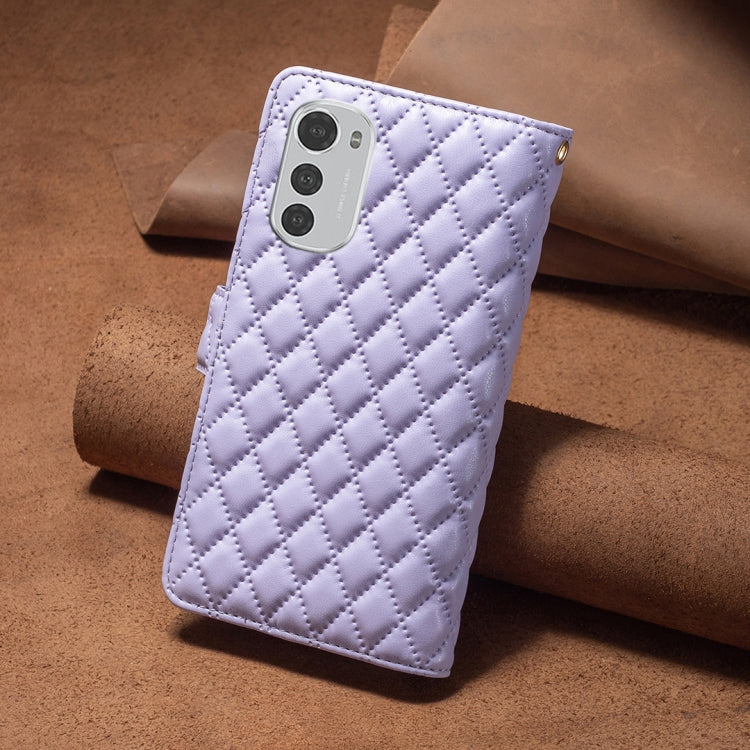 For Motorola Moto E32 4G Diamond Lattice Zipper Wallet Leather Flip Phone Case