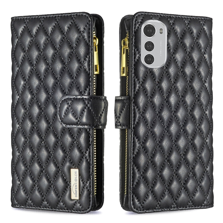 For Motorola Moto E32 4G Diamond Lattice Zipper Wallet Leather Flip Phone Case