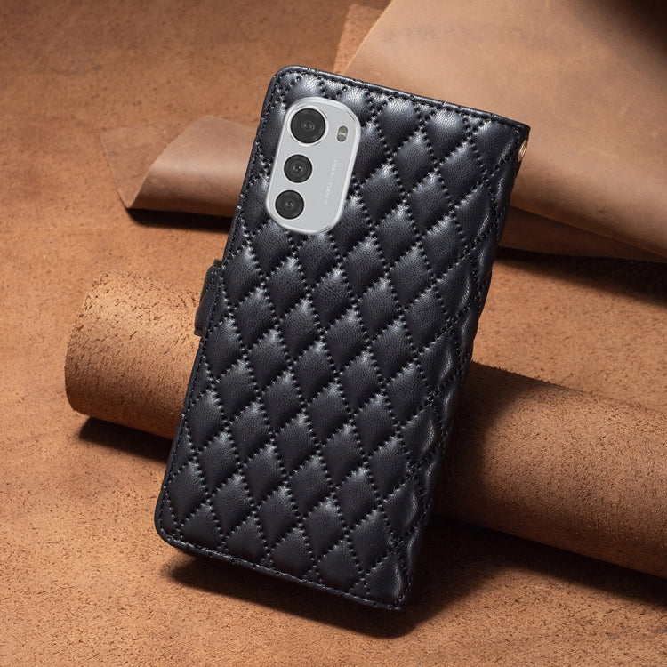 For Motorola Moto E32 4G Diamond Lattice Zipper Wallet Leather Flip Phone Case