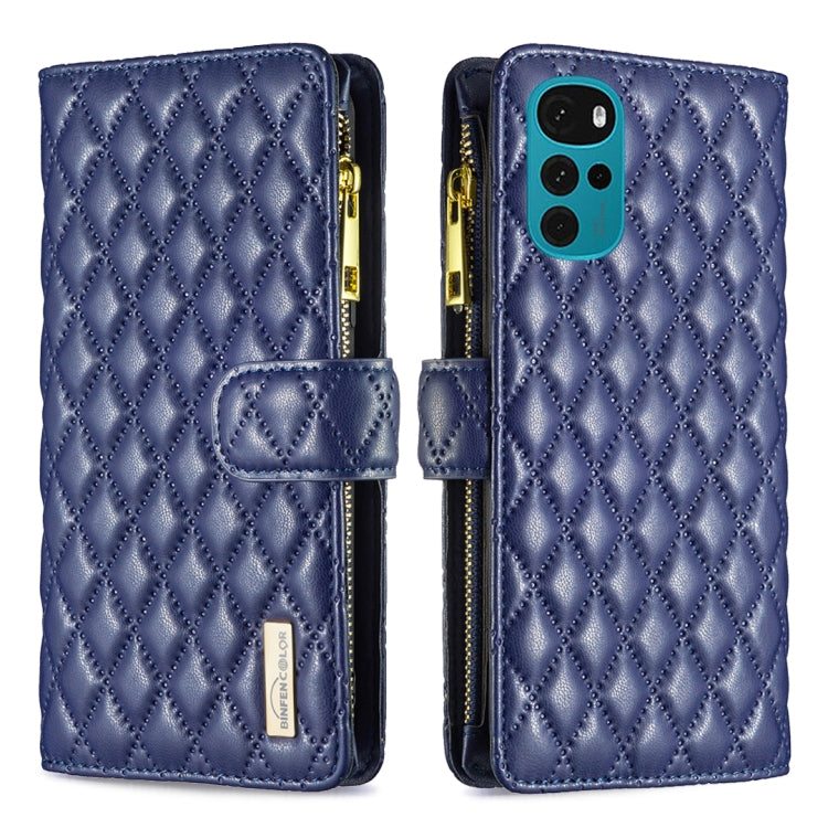For Motorola Moto G22 Diamond Lattice Zipper Wallet Leather Flip Phone Case
