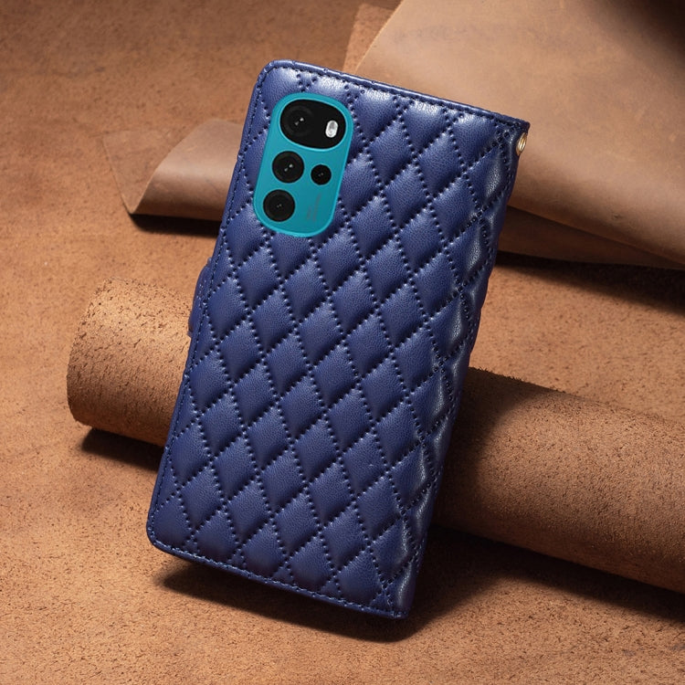 For Motorola Moto G22 Diamond Lattice Zipper Wallet Leather Flip Phone Case