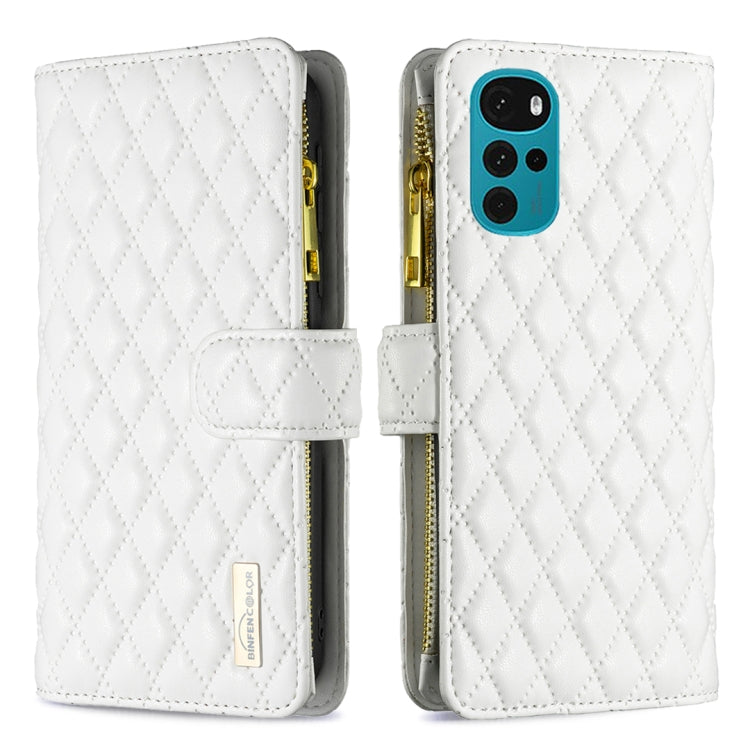 For Motorola Moto G22 Diamond Lattice Zipper Wallet Leather Flip Phone Case