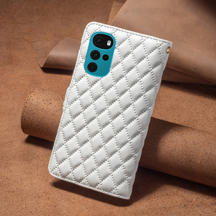 For Motorola Moto G22 Diamond Lattice Zipper Wallet Leather Flip Phone Case