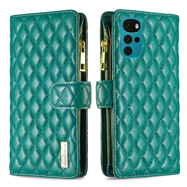 For Motorola Moto G22 Diamond Lattice Zipper Wallet Leather Flip Phone Case