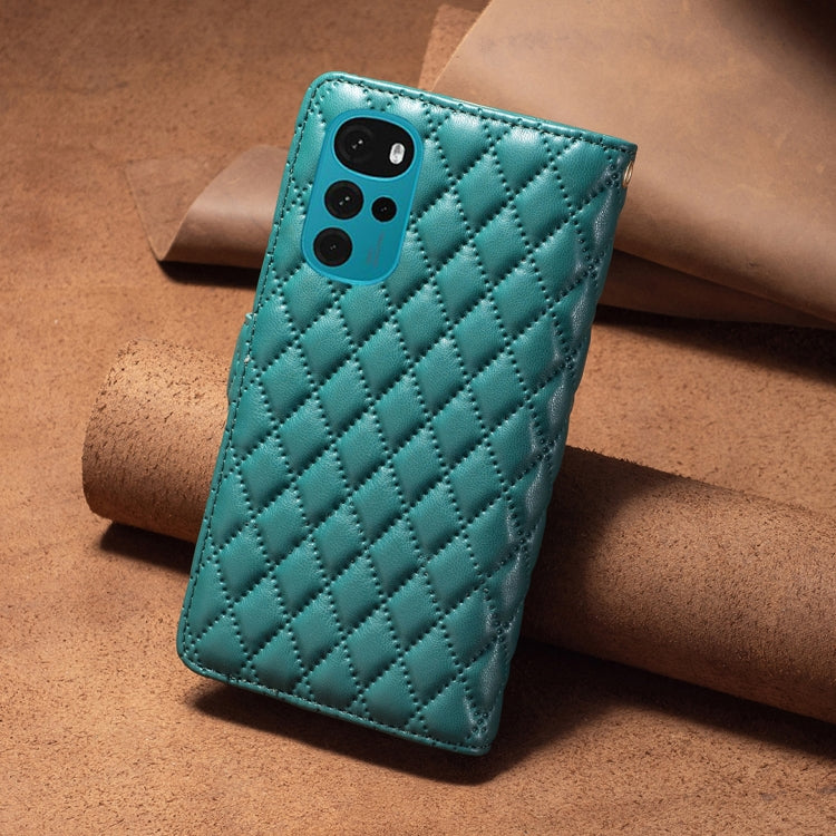 For Motorola Moto G22 Diamond Lattice Zipper Wallet Leather Flip Phone Case