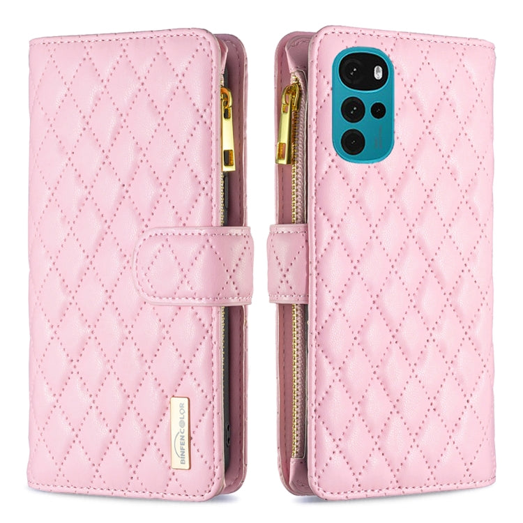 For Motorola Moto G22 Diamond Lattice Zipper Wallet Leather Flip Phone Case