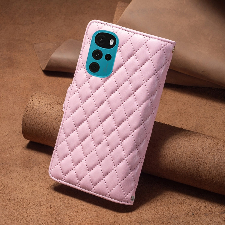 For Motorola Moto G22 Diamond Lattice Zipper Wallet Leather Flip Phone Case
