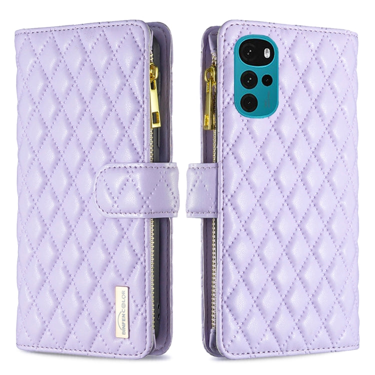 For Motorola Moto G22 Diamond Lattice Zipper Wallet Leather Flip Phone Case