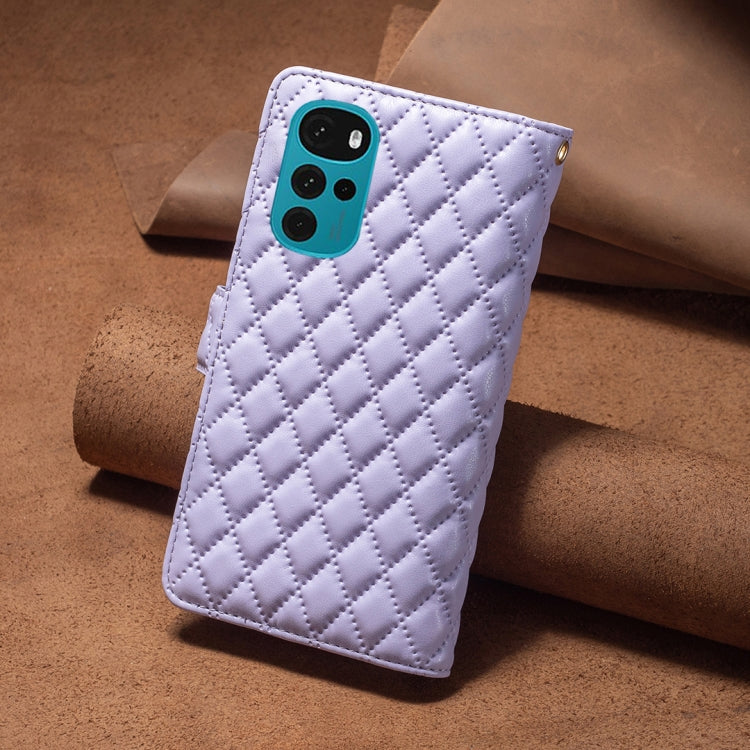For Motorola Moto G22 Diamond Lattice Zipper Wallet Leather Flip Phone Case