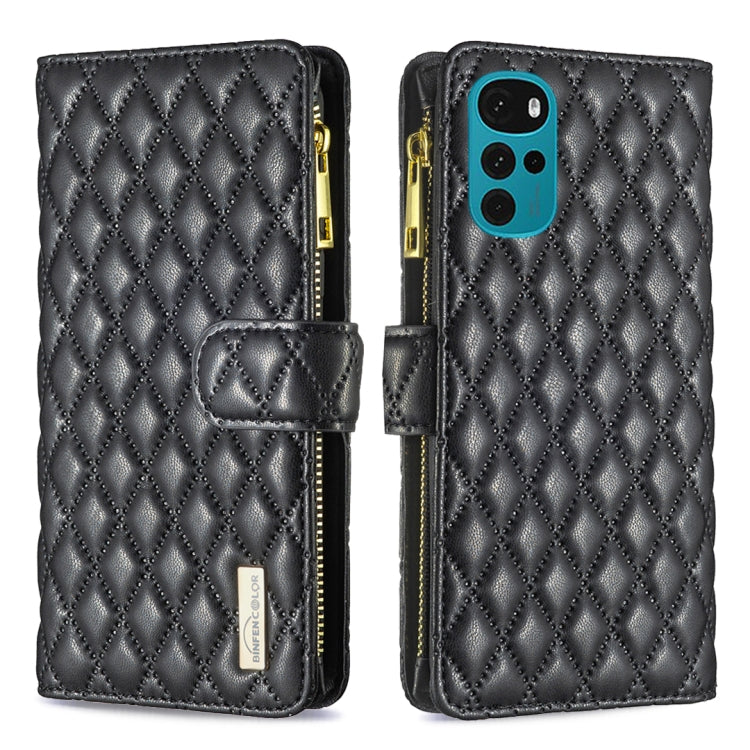 For Motorola Moto G22 Diamond Lattice Zipper Wallet Leather Flip Phone Case