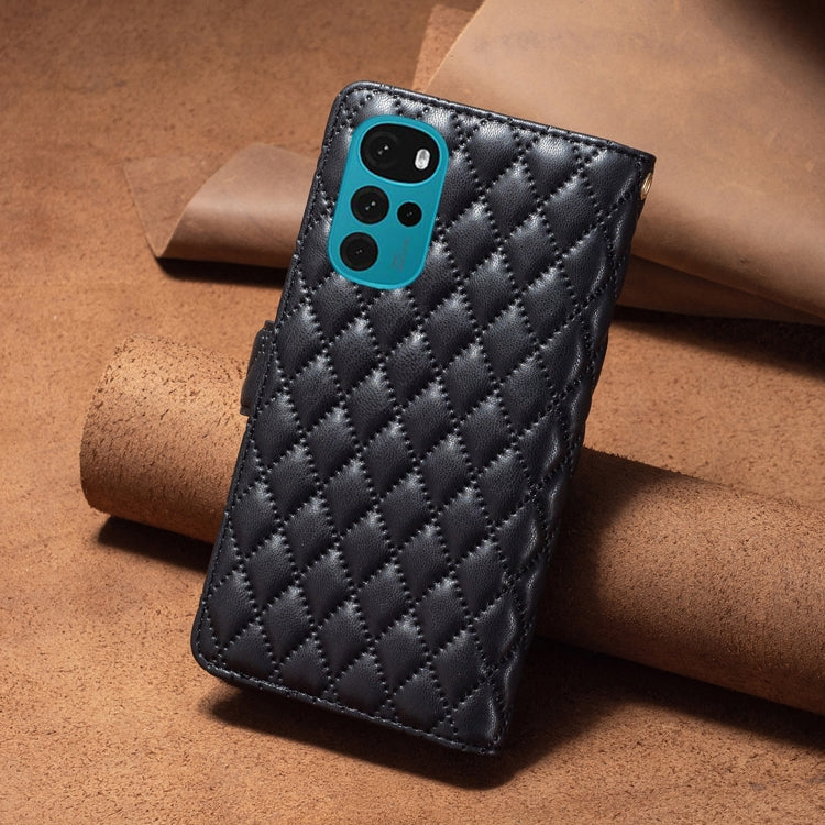 For Motorola Moto G22 Diamond Lattice Zipper Wallet Leather Flip Phone Case