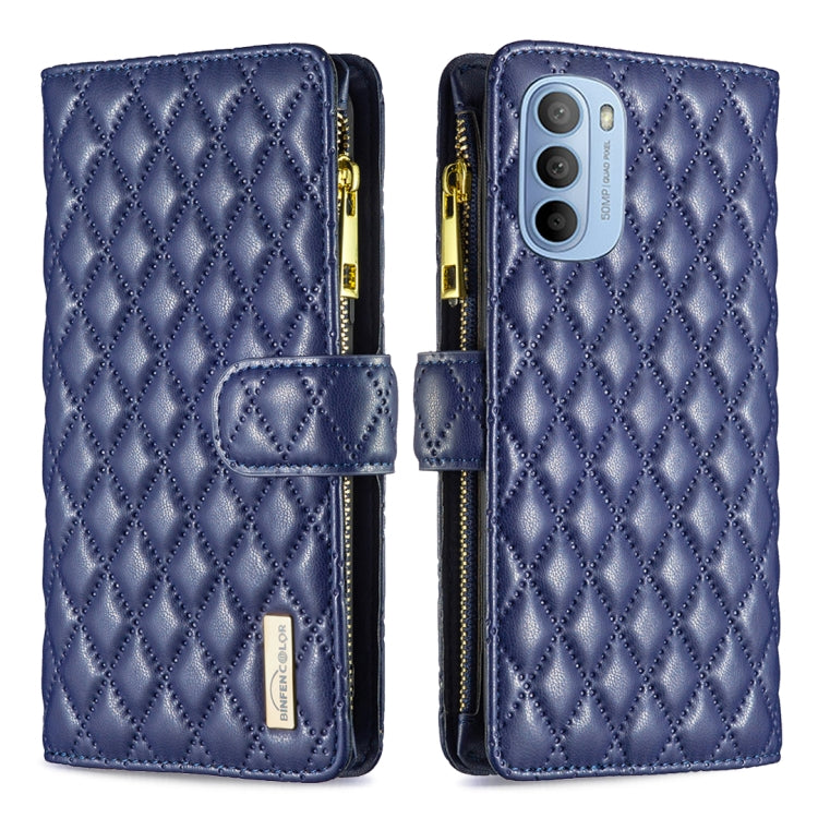 For Motorola Moto G31 / G41 Diamond Lattice Zipper Wallet Leather Flip Phone Case