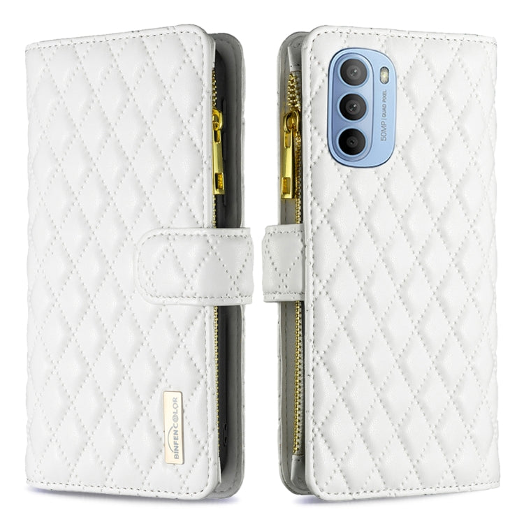 For Motorola Moto G31 / G41 Diamond Lattice Zipper Wallet Leather Flip Phone Case