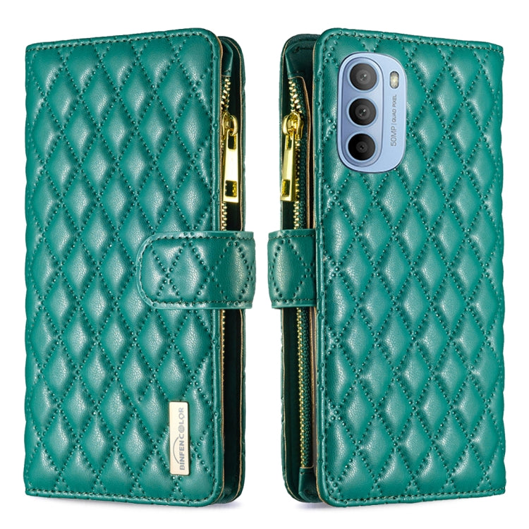 For Motorola Moto G31 / G41 Diamond Lattice Zipper Wallet Leather Flip Phone Case