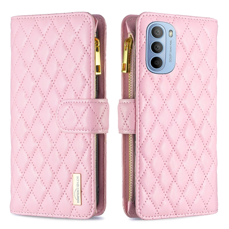 For Motorola Moto G31 / G41 Diamond Lattice Zipper Wallet Leather Flip Phone Case