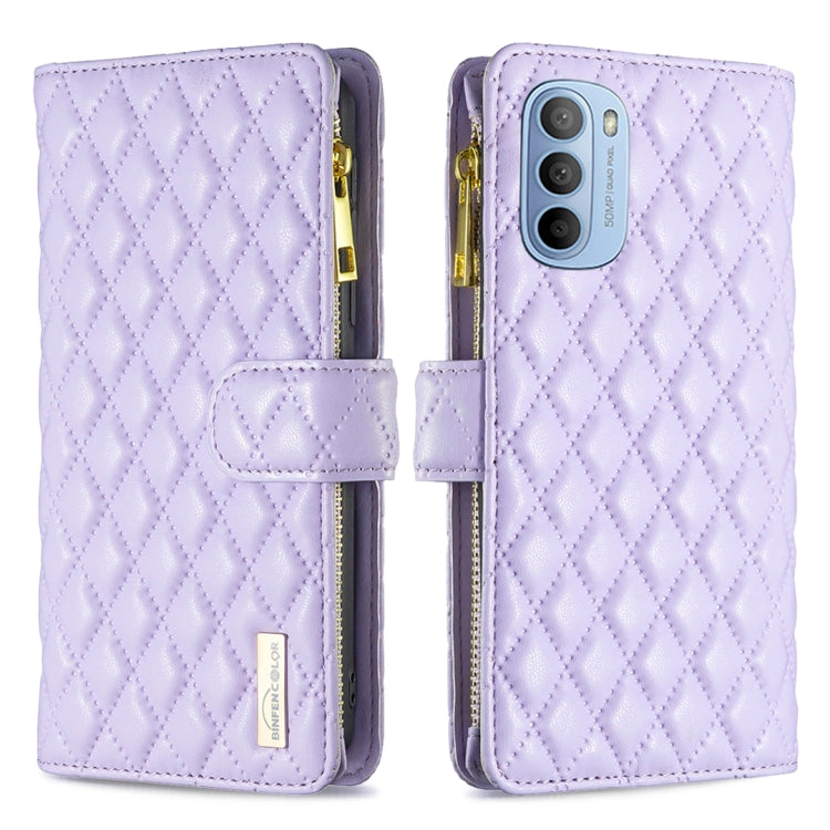 For Motorola Moto G31 / G41 Diamond Lattice Zipper Wallet Leather Flip Phone Case