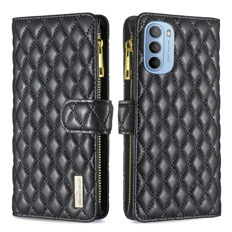 For Motorola Moto G31 / G41 Diamond Lattice Zipper Wallet Leather Flip Phone Case