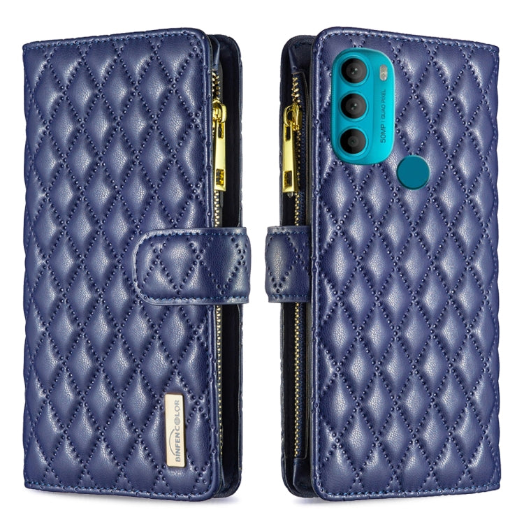 For Motorola Moto G71 5G Diamond Lattice Zipper Wallet Leather Flip Phone Case