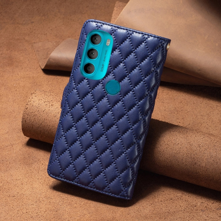For Motorola Moto G71 5G Diamond Lattice Zipper Wallet Leather Flip Phone Case