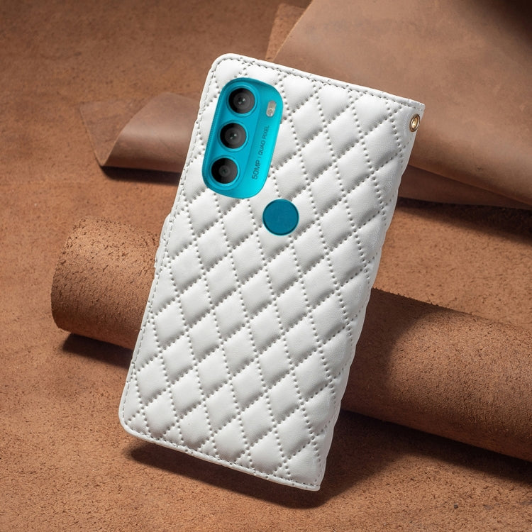 For Motorola Moto G71 5G Diamond Lattice Zipper Wallet Leather Flip Phone Case
