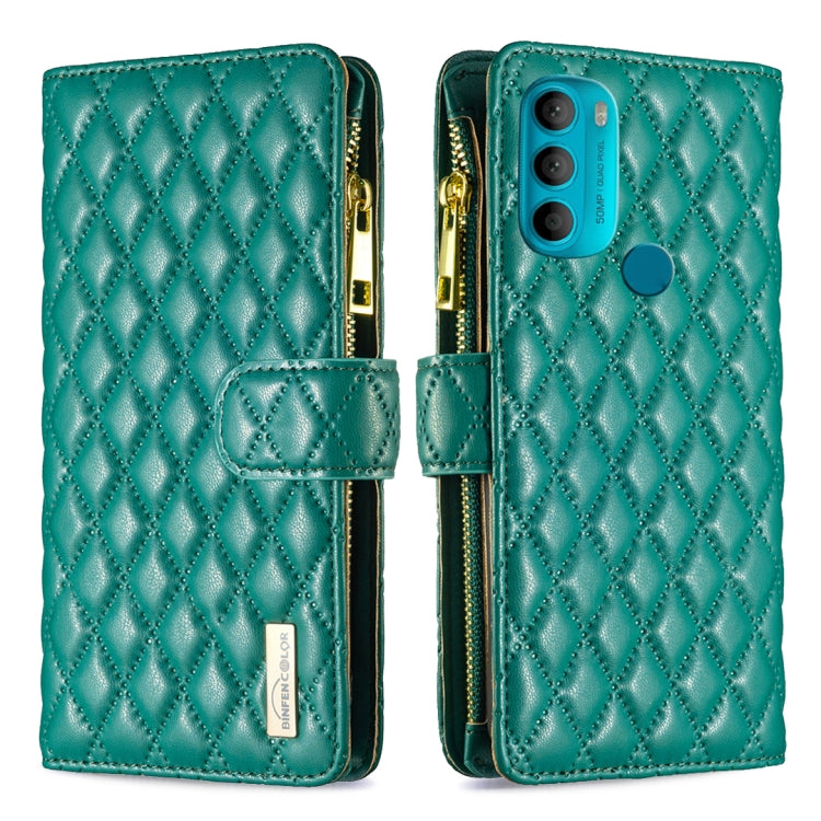 For Motorola Moto G71 5G Diamond Lattice Zipper Wallet Leather Flip Phone Case
