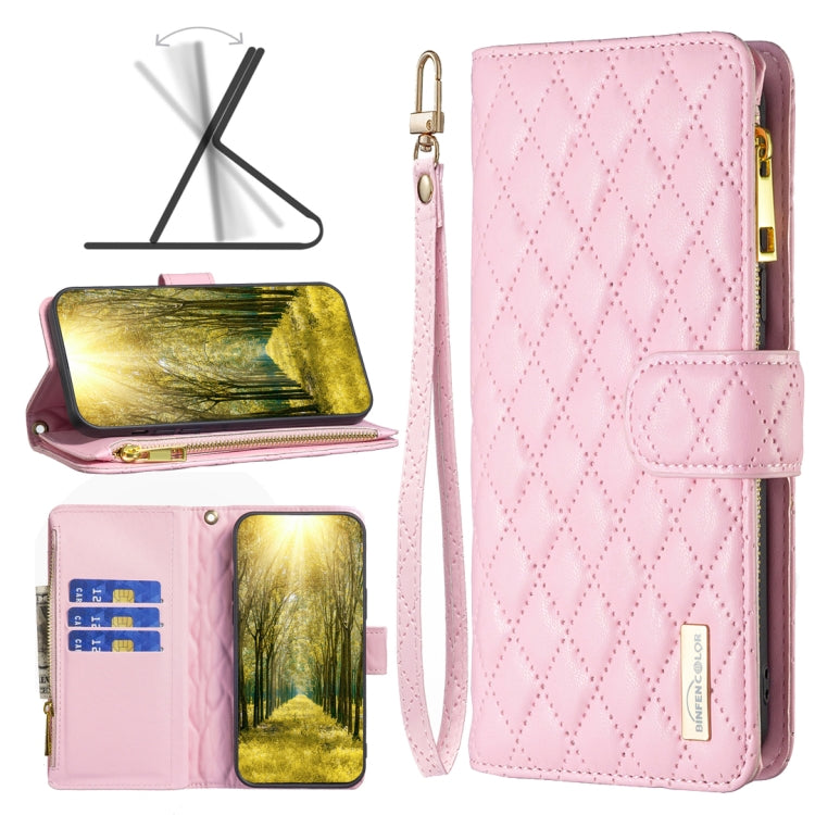 For Motorola Moto G71 5G Diamond Lattice Zipper Wallet Leather Flip Phone Case