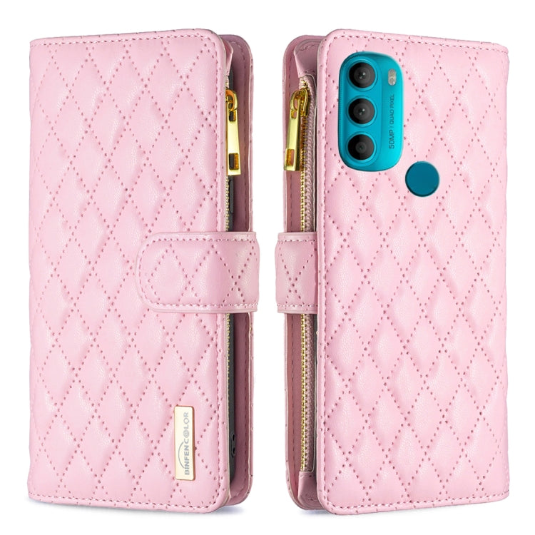 For Motorola Moto G71 5G Diamond Lattice Zipper Wallet Leather Flip Phone Case