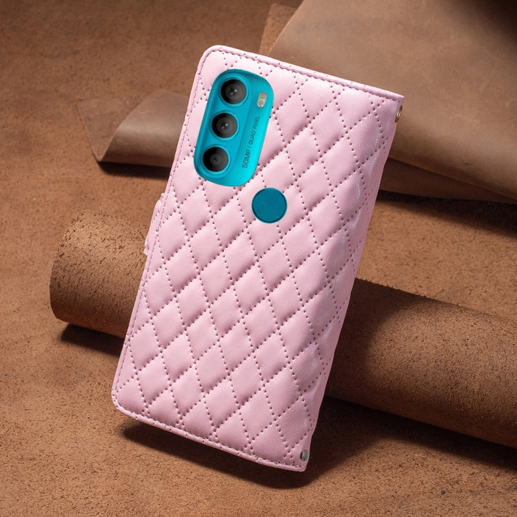 For Motorola Moto G71 5G Diamond Lattice Zipper Wallet Leather Flip Phone Case