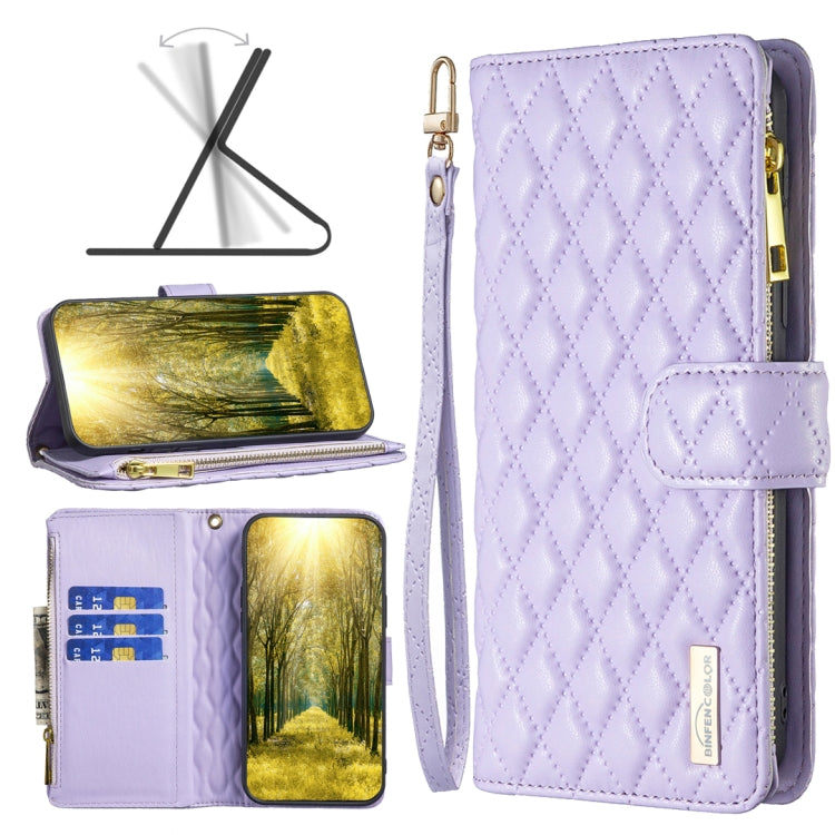 For Motorola Moto G71 5G Diamond Lattice Zipper Wallet Leather Flip Phone Case