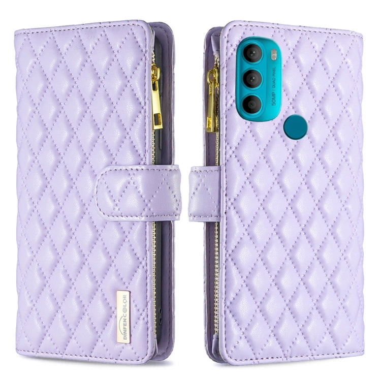 For Motorola Moto G71 5G Diamond Lattice Zipper Wallet Leather Flip Phone Case