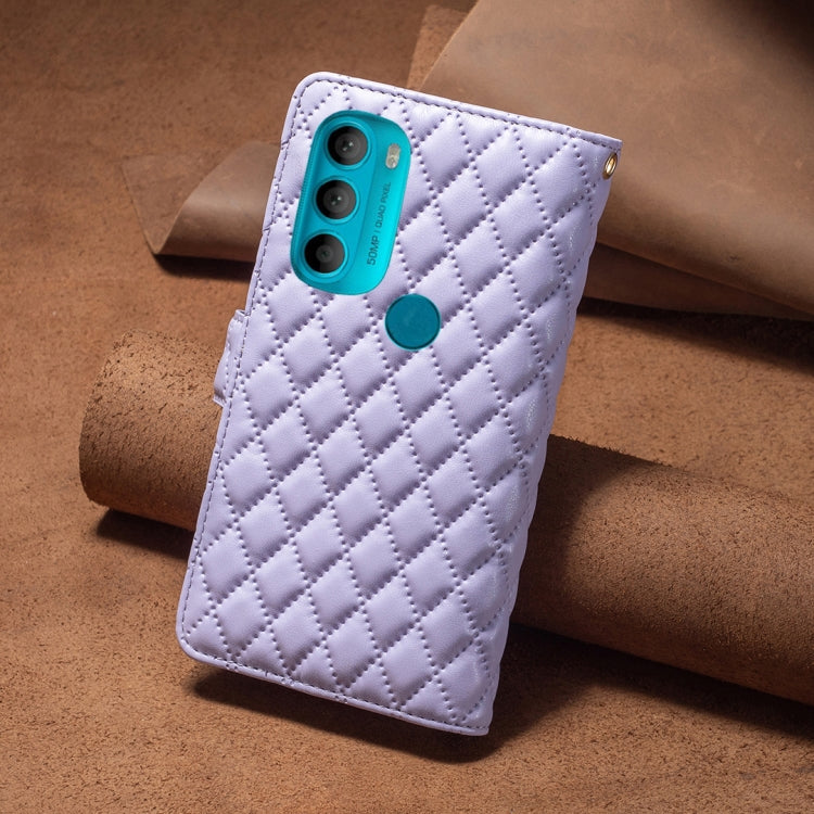 For Motorola Moto G71 5G Diamond Lattice Zipper Wallet Leather Flip Phone Case