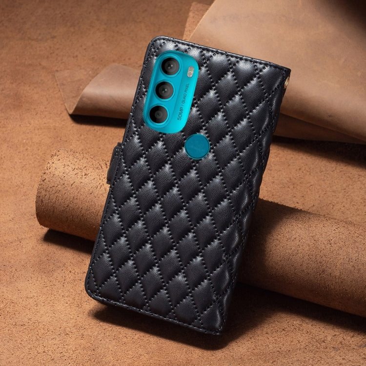 For Motorola Moto G71 5G Diamond Lattice Zipper Wallet Leather Flip Phone Case