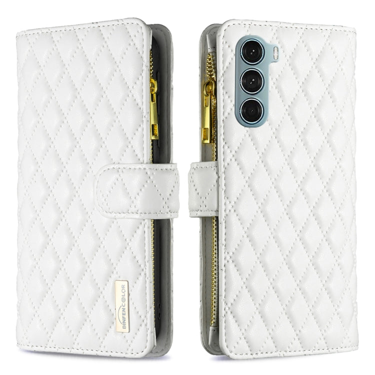 For Motorola Moto G200 5G / Edge S30 5G Diamond Lattice Zipper Wallet Leather Flip Phone Case