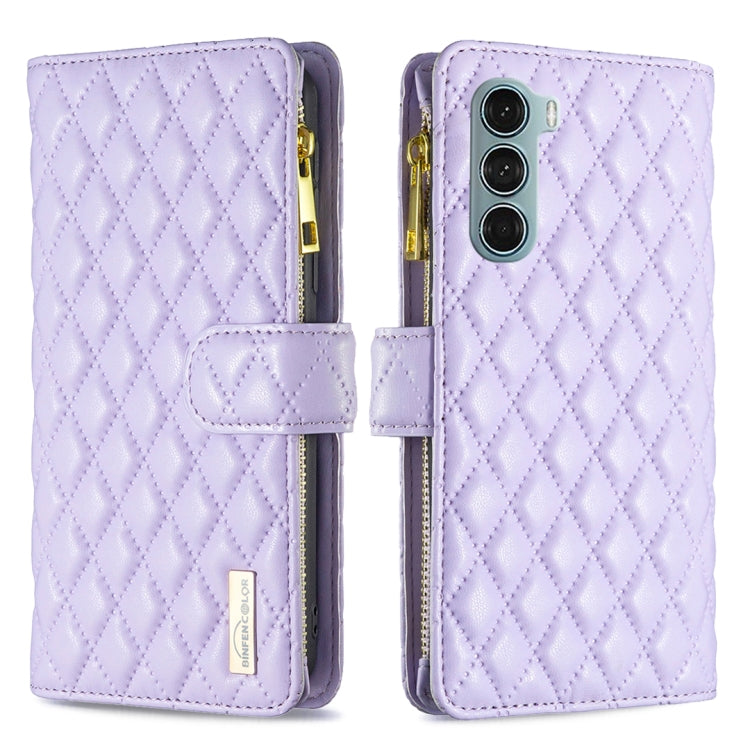For Motorola Moto G200 5G / Edge S30 5G Diamond Lattice Zipper Wallet Leather Flip Phone Case