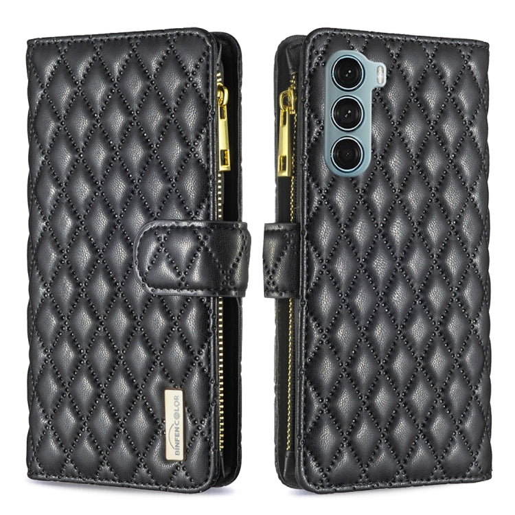 For Motorola Moto G200 5G / Edge S30 5G Diamond Lattice Zipper Wallet Leather Flip Phone Case