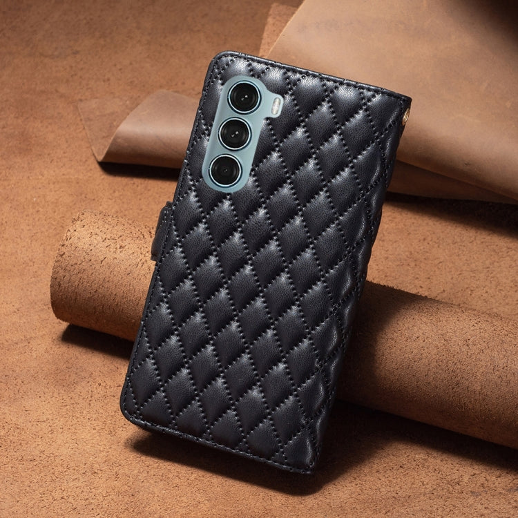 For Motorola Moto G200 5G / Edge S30 5G Diamond Lattice Zipper Wallet Leather Flip Phone Case