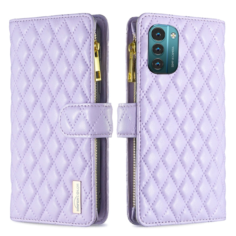 For Nokia G11 / G21 Diamond Lattice Zipper Wallet Leather Flip Phone Case