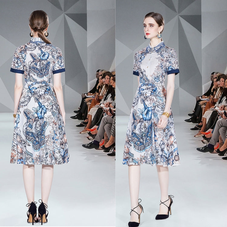 Heavy Embroidered Vintage Print Dress, Size: