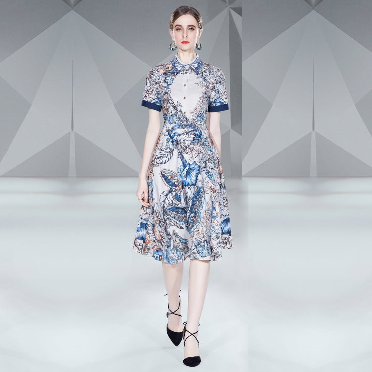 Heavy Embroidered Vintage Print Dress, Size: