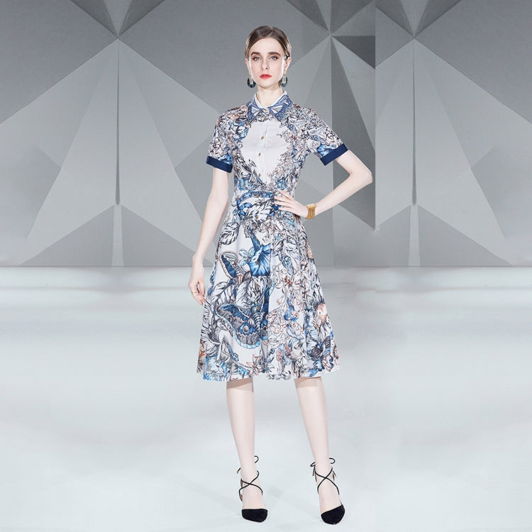 Heavy Embroidered Vintage Print Dress, Size: