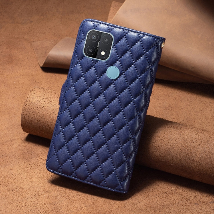 For OPPO A15 Diamond Lattice Zipper Wallet Leather Flip Phone Case