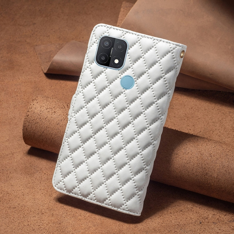 For OPPO A15 Diamond Lattice Zipper Wallet Leather Flip Phone Case