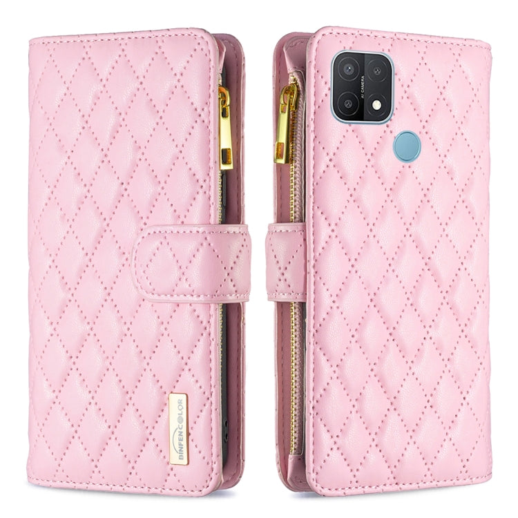 For OPPO A15 Diamond Lattice Zipper Wallet Leather Flip Phone Case