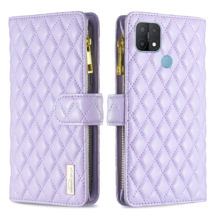 For OPPO A15 Diamond Lattice Zipper Wallet Leather Flip Phone Case