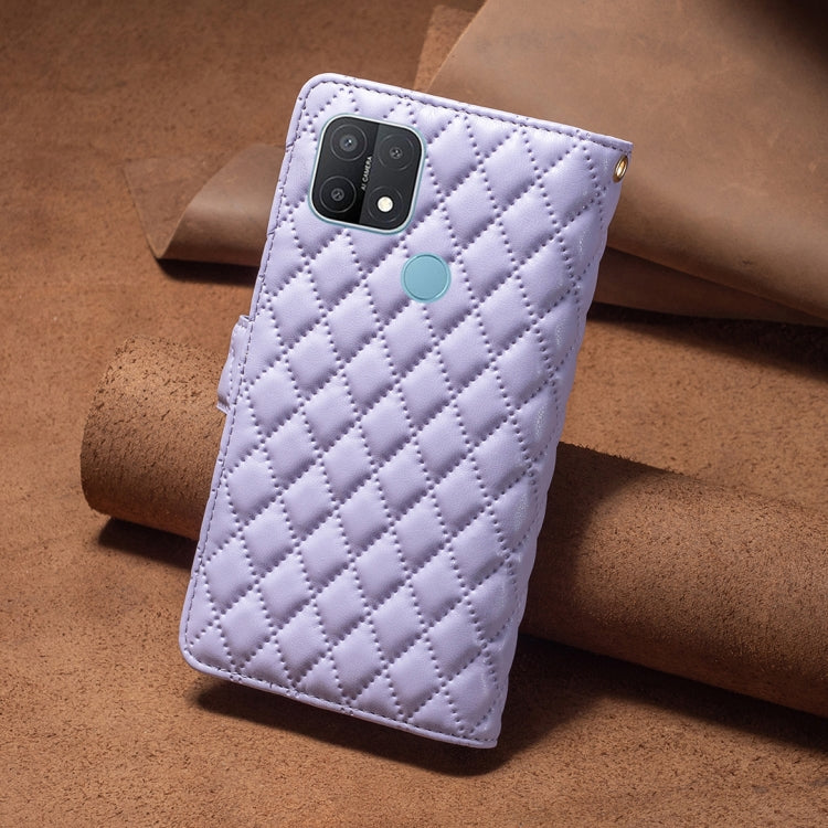 For OPPO A15 Diamond Lattice Zipper Wallet Leather Flip Phone Case