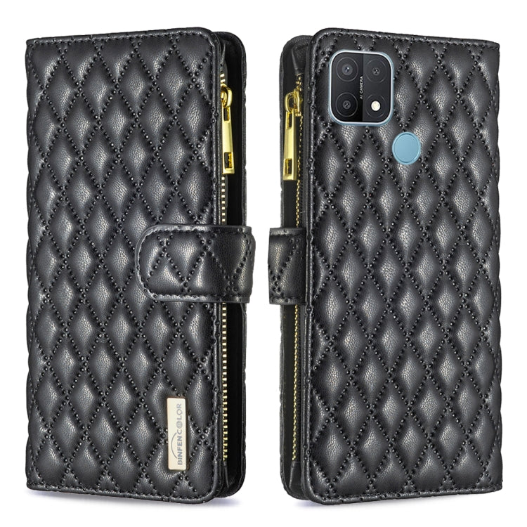For OPPO A15 Diamond Lattice Zipper Wallet Leather Flip Phone Case