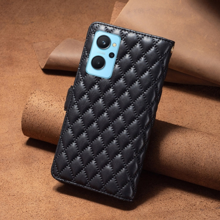 For OPPO A36 4G / A96 4G / A76 4G / Realme 9i / K10 4G Diamond Lattice Zipper Wallet Leather Flip Phone Case